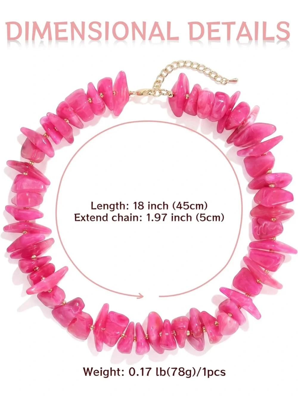 Summer Hot Pink Chip Statement Choker Necklace